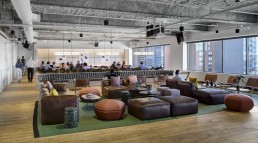 Orion was brought in to produce custom millwork, stone and seating for a new WeWork location in Boston