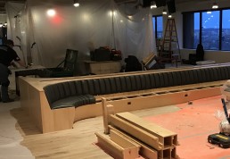 Orion was brought in to produce custom millwork, stone and seating for a new WeWork location in Boston