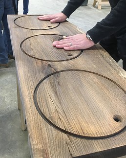 Oak slab routed to hold vitrine